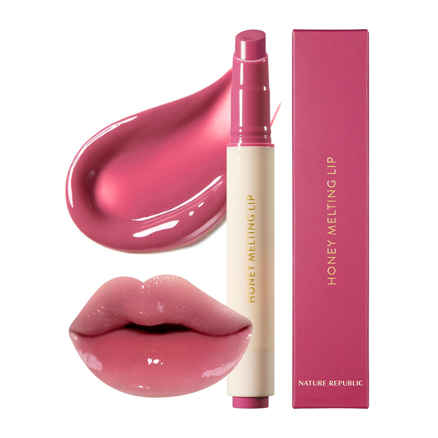 Nature Republic HONEY MELTING LIP (02 FIG) SOFT LIP STICK, Hydrating Gloss, Moisturizing balms, Sheer tint, Shine & Nude, Glowy Finish, korean make up