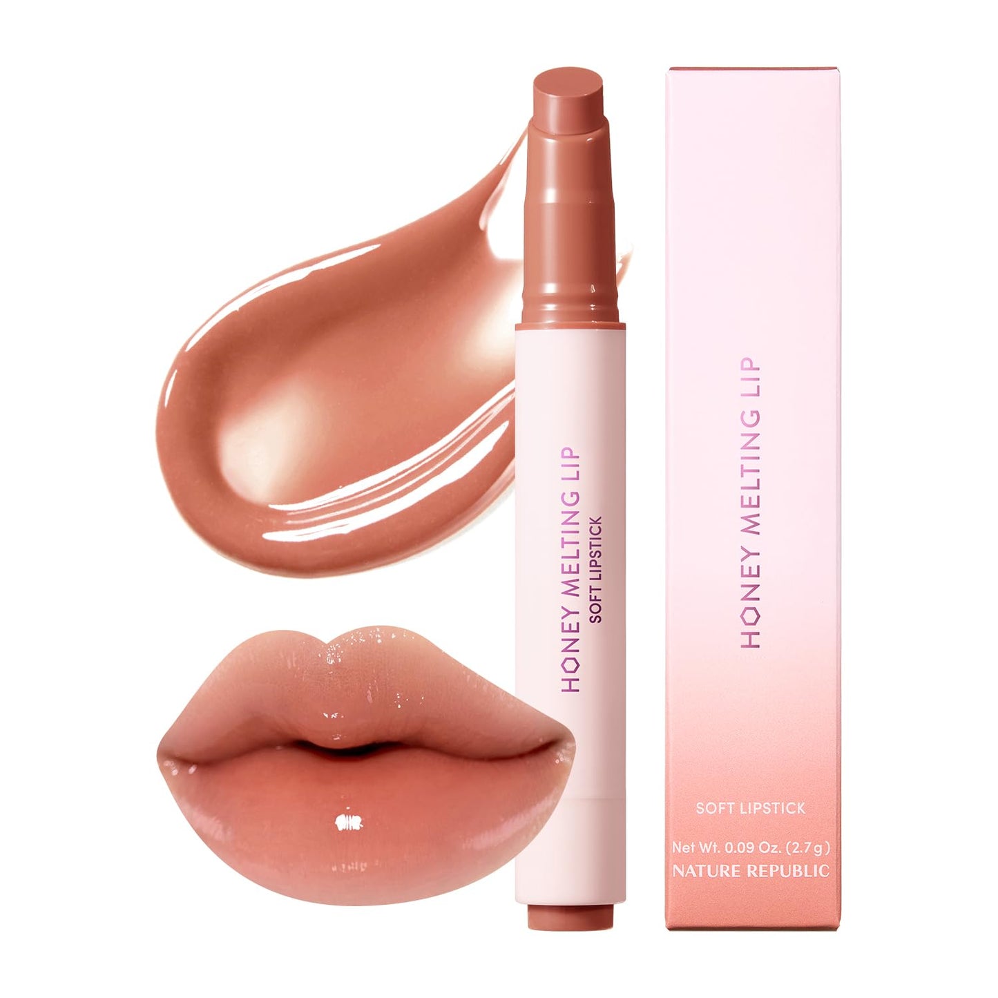 Nature Republic HONEY MELTING LIP (02 FIG) SOFT LIP STICK, Hydrating Gloss, Moisturizing balms, Sheer tint, Shine & Nude, Glowy Finish, korean make up