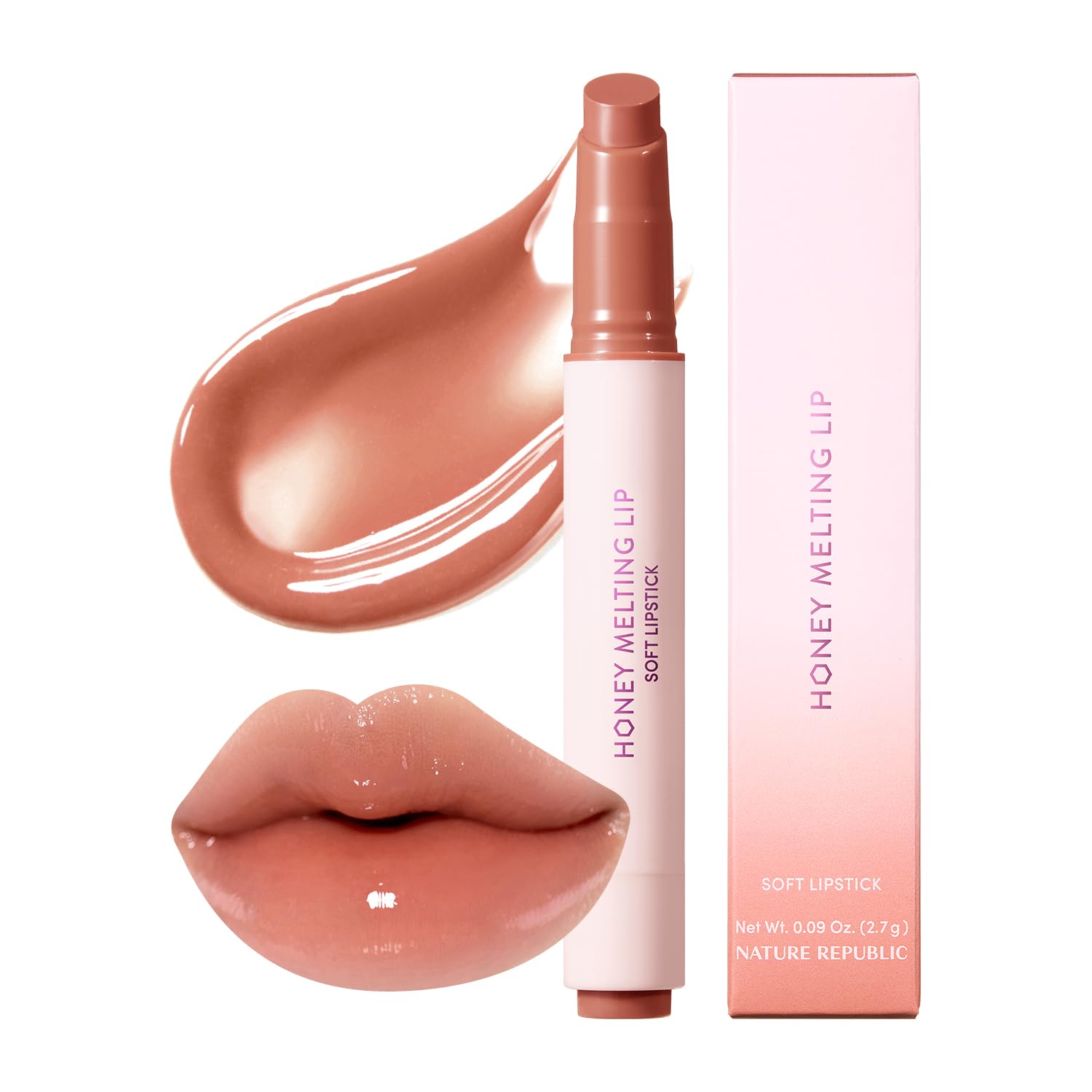 Nature Republic HONEY MELTING LIP (02 FIG) SOFT LIP STICK, Hydrating Gloss, Moisturizing balms, Sheer tint, Shine & Nude, Glowy Finish, korean make up