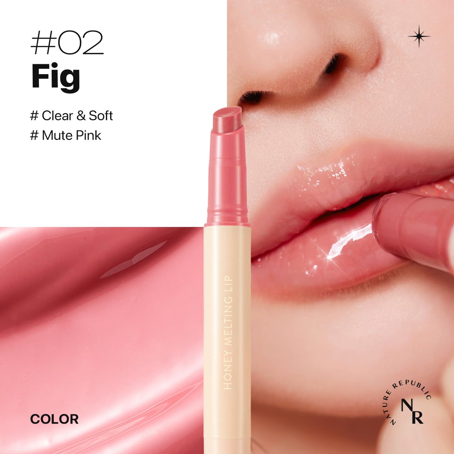 Nature Republic HONEY MELTING LIP (02 FIG) SOFT LIP STICK, Hydrating Gloss, Moisturizing balms, Sheer tint, Shine & Nude, Glowy Finish, korean make up