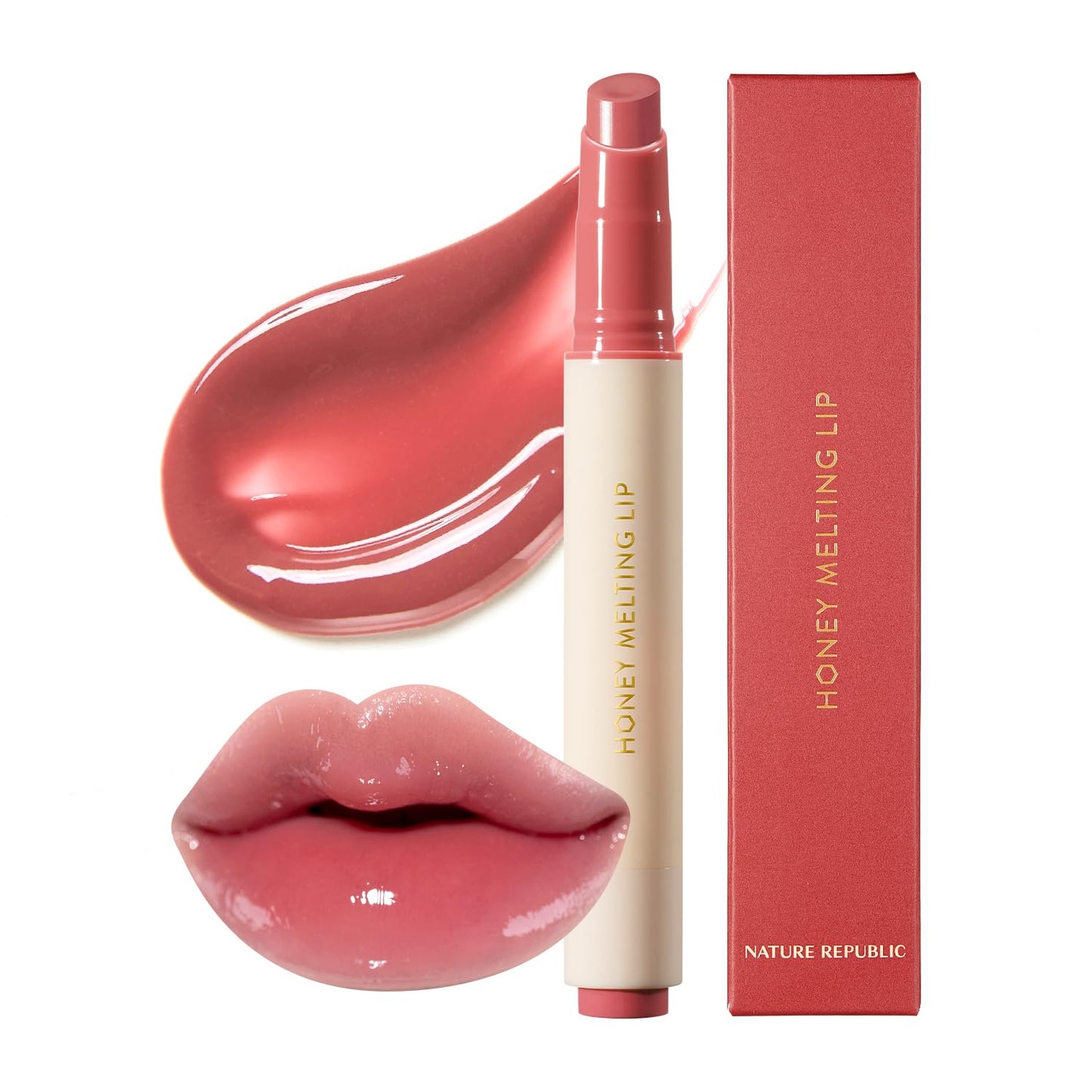 Nature Republic HONEY MELTING LIP (02 FIG) SOFT LIP STICK, Hydrating Gloss, Moisturizing balms, Sheer tint, Shine & Nude, Glowy Finish, korean make up