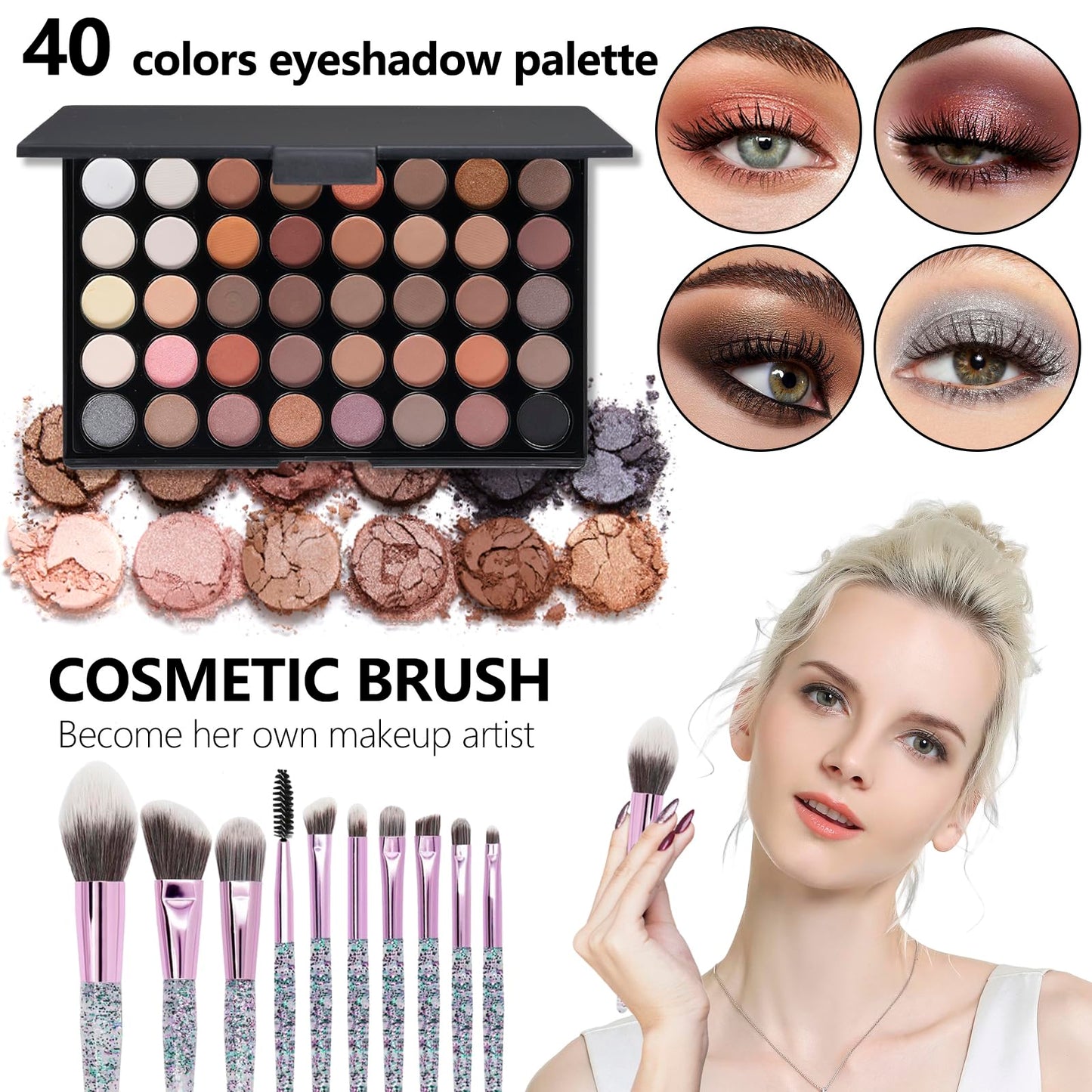 Makeup Kit For Girls,Full Makeup Set For Wonmen Includes 40 Colors Eyeshadow Palette Lip Gloss